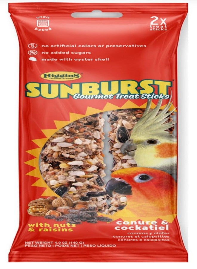 Higgins Sunburst Gourmet Avian Treat Sticks for Conures & Cockatiels. Nuts & Raisins 2pk. 4.9oz - Image 1